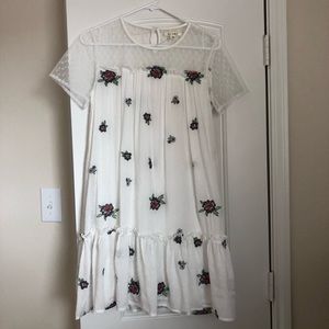 White embroidered and Swiss dot shift dress